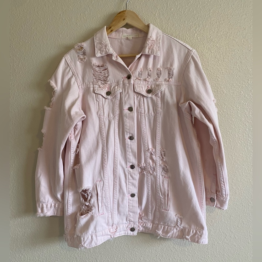 Light Pink Distressed Denim Jacket